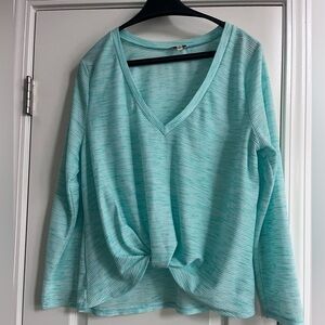 Lily White Women’s Long Sleeve Shirt Knot Front Teal Lightweight XL